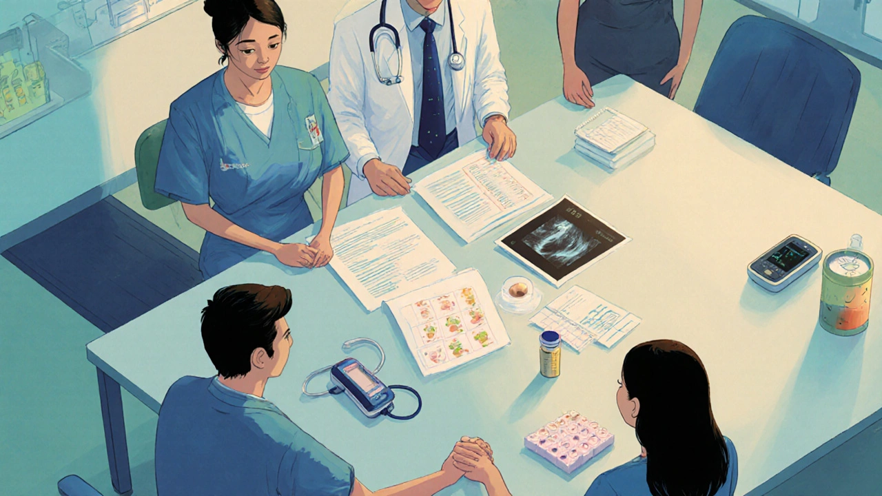 Multidisciplinary medical team discussing fertility preservation and pregnancy monitoring.