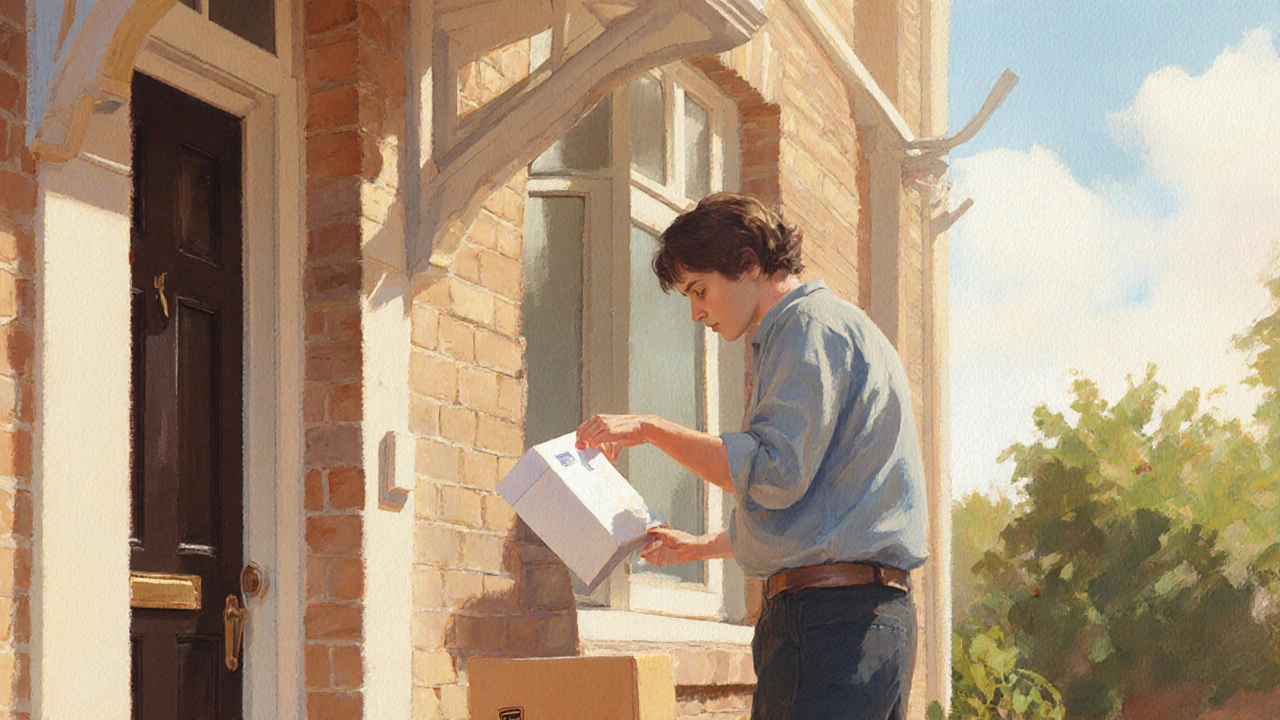 Recipient inspecting seal on delivered medication package.