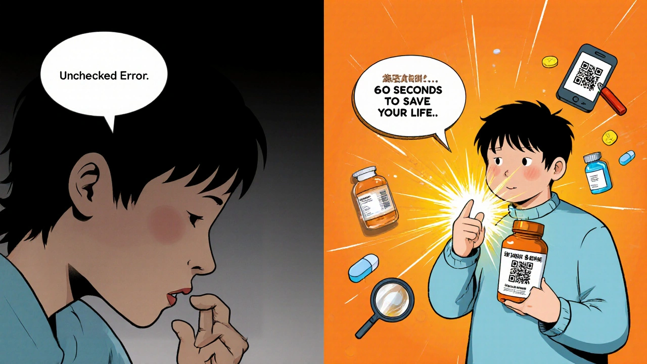 A split scene shows the consequence of ignoring a label error versus safely catching it.