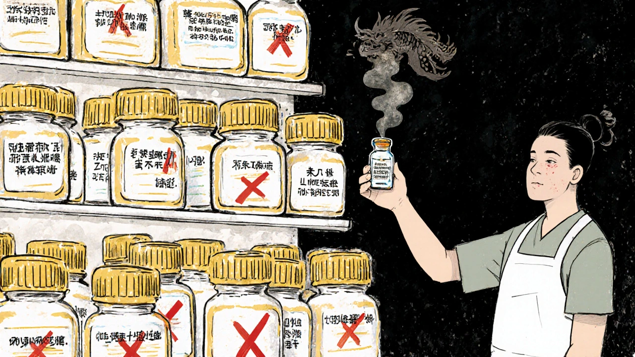 Pharmacy shelf with approved NTI generics glowing beside rejected ones, pharmacist holding a safe vial.