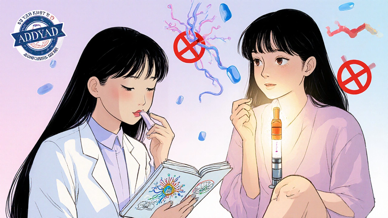 Two women using FDA-approved medications Addyi and Vyleesi with neural pathway visuals