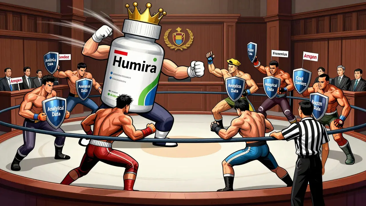Manhua-style courtroom wrestling match: Humira vs. biosimilar fighters as FDA referee lowers barriers.