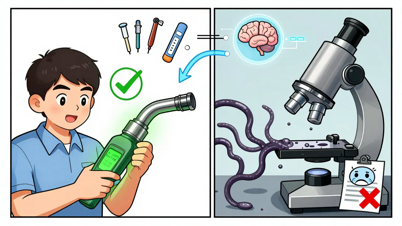 Split image: ATP test shows green checkmark on one side, microbial growth with red X on the other, symbolizing clean vs. contaminated surfaces.