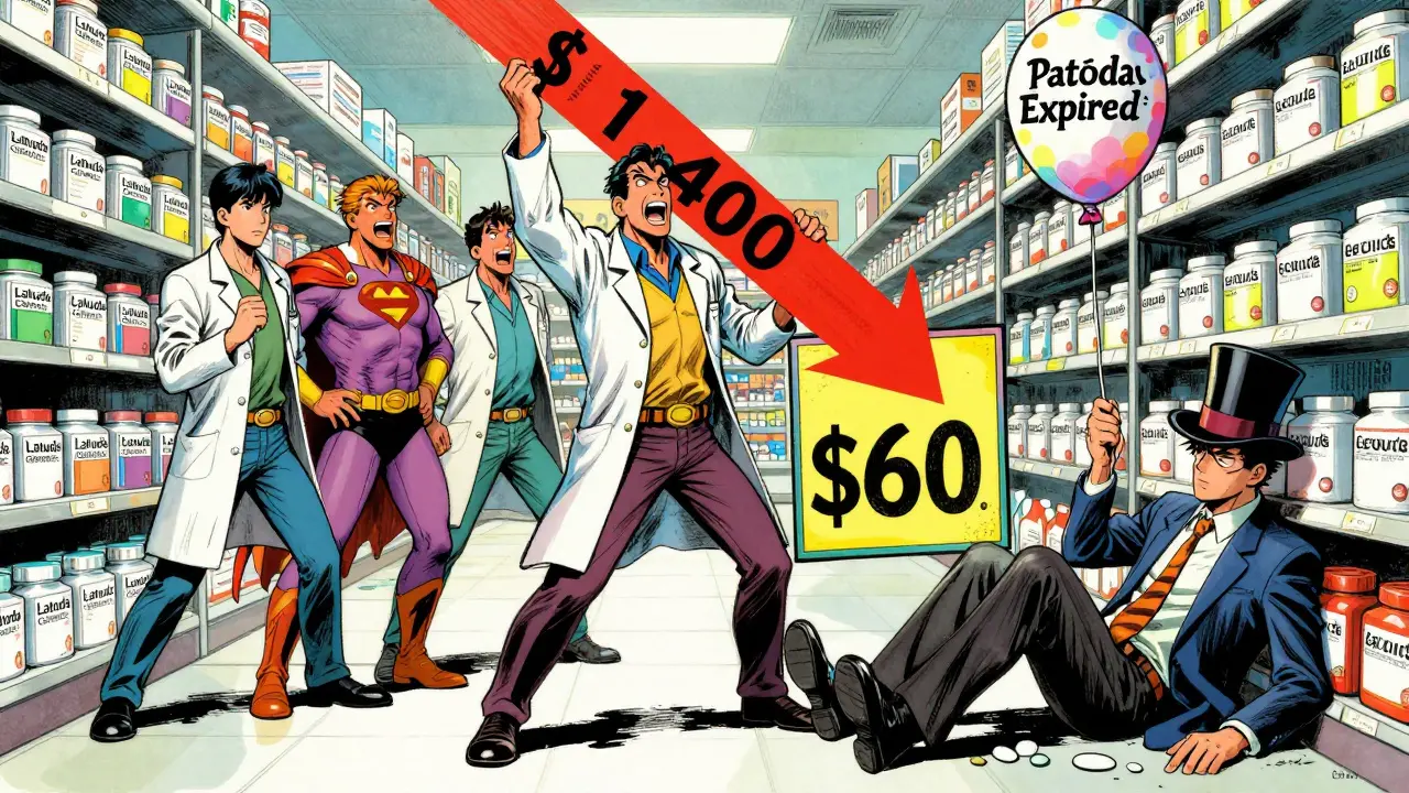 Generic drug makers defeating brand-name company in a colorful pharmacy showdown