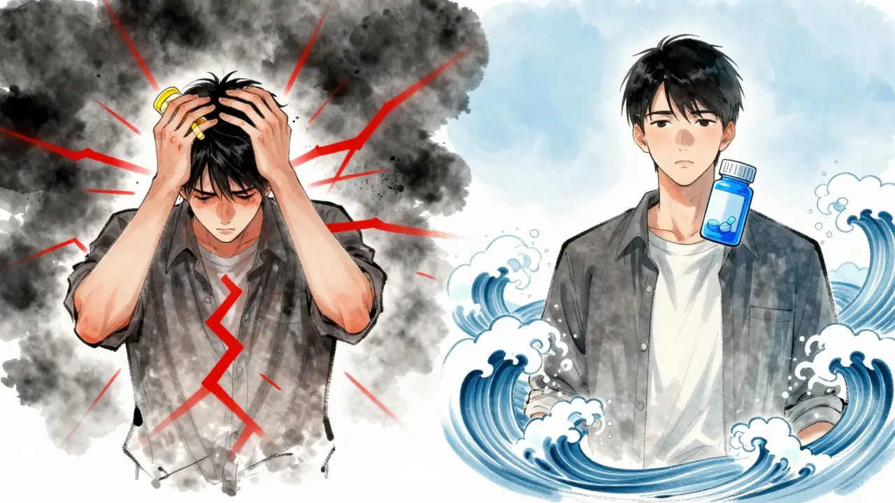 Bupropion causing anxiety distress, SSRI user calm with soothing energy.