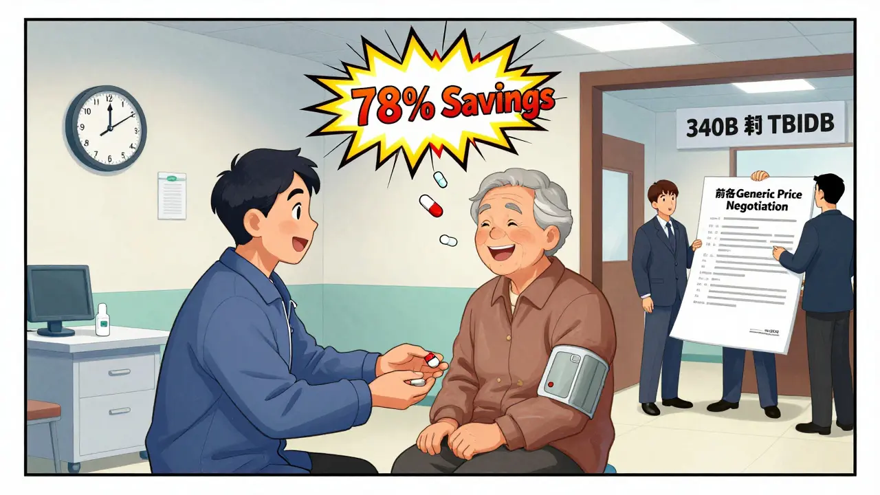 A rural clinic patient receives a drastically cheaper generic drug thanks to the 340B program.