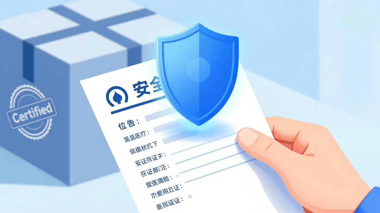 A medical prescription with a glowing shield symbol representing safety and verification