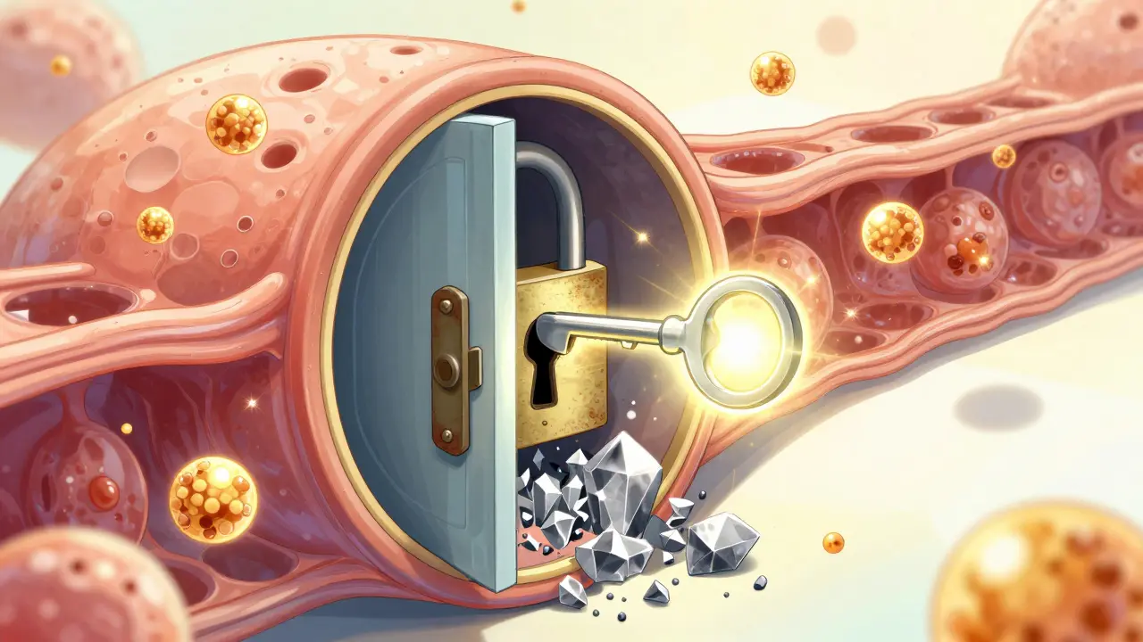 Conceptual drawing of insulin resistance with glucose unable to enter a cell.