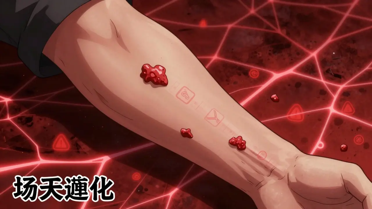 Conceptual view of visible and invisible skin damage on an arm.