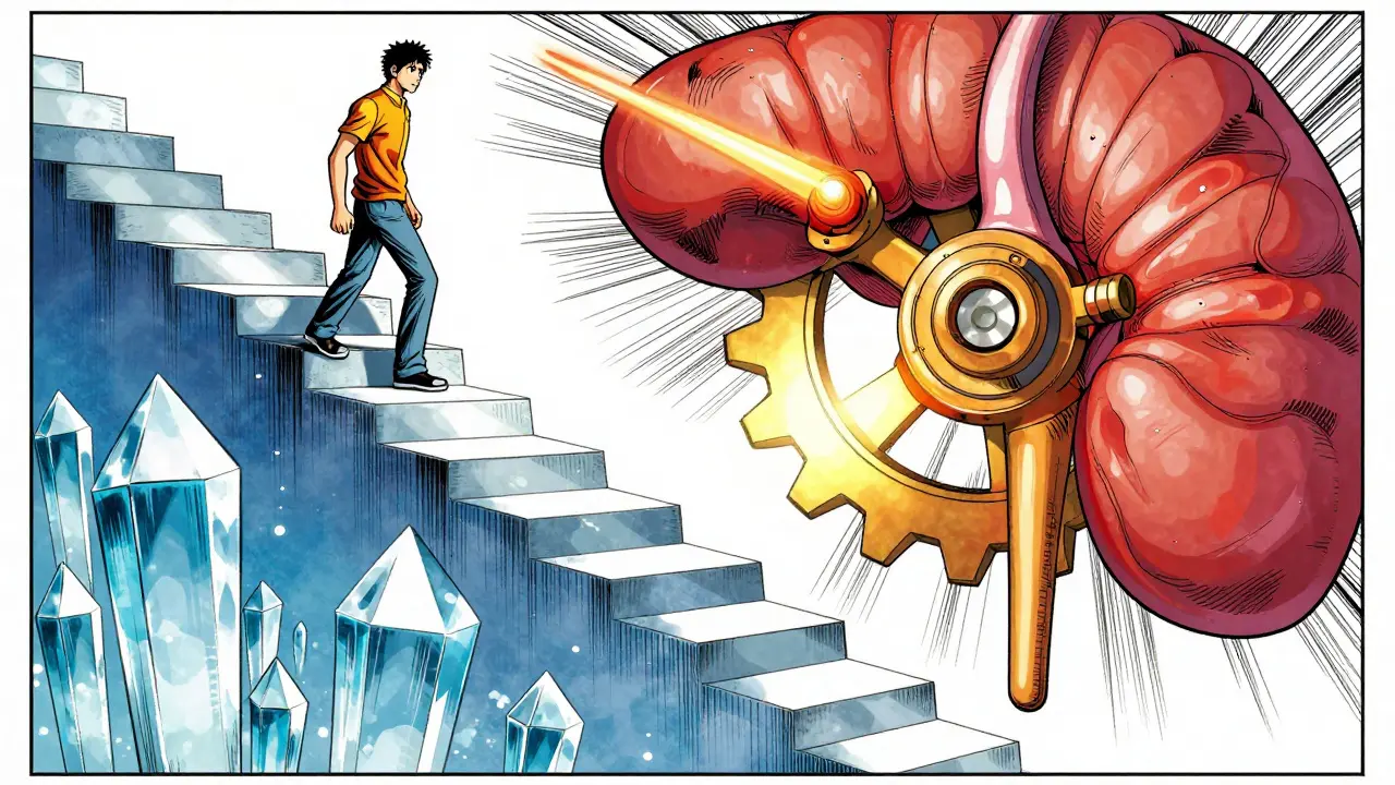 Manhua illustration of a person descending a staircase of dose reductions