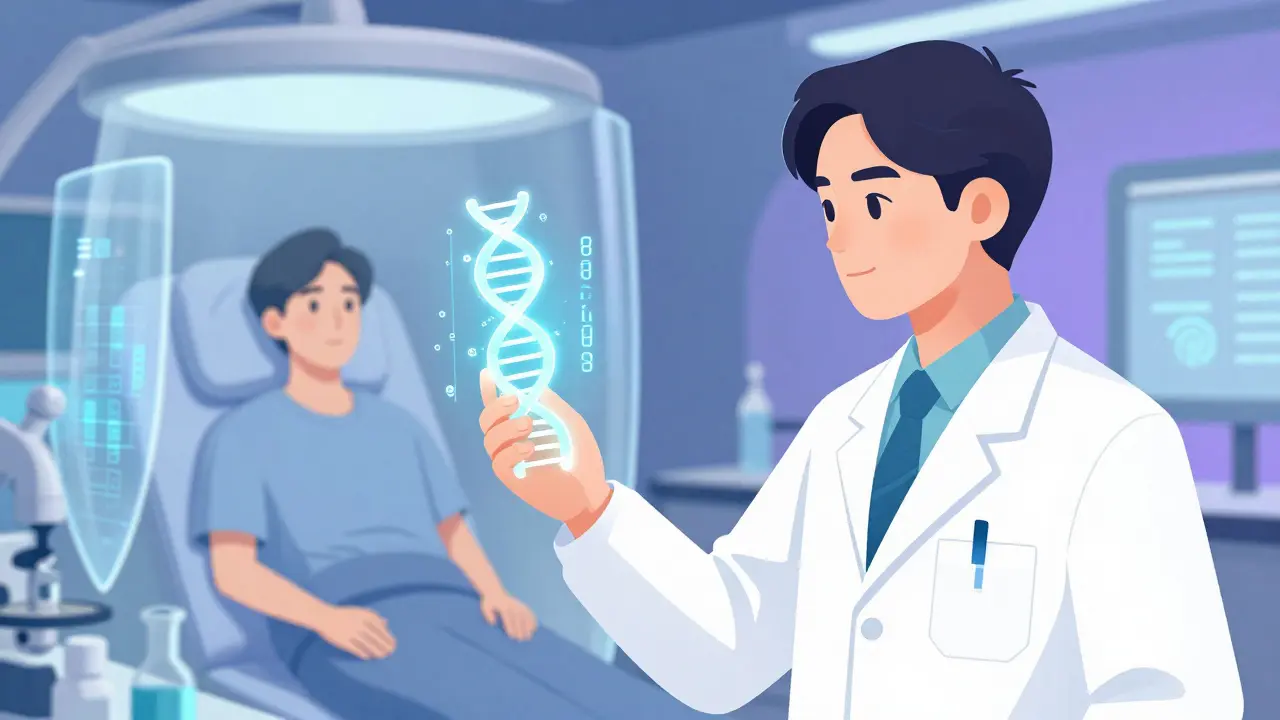 Manhua scene of DNA testing for personalized drug dosing