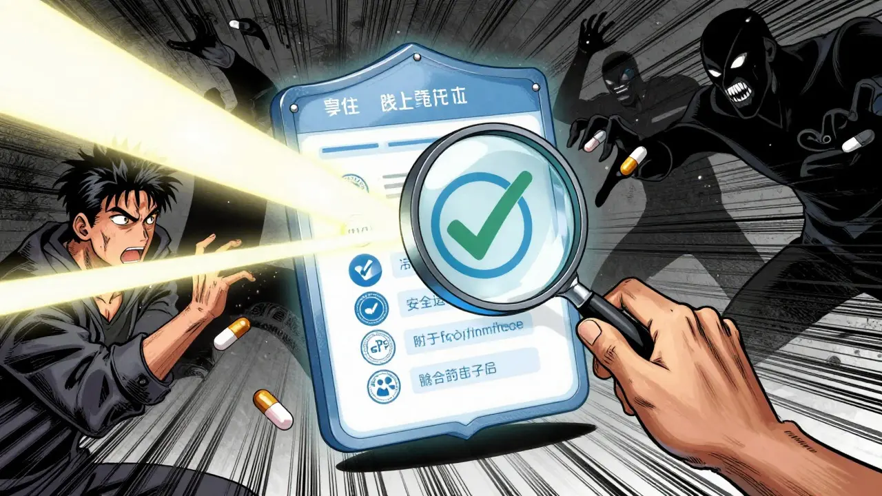 Illustration of verifying safe online pharmacy seals