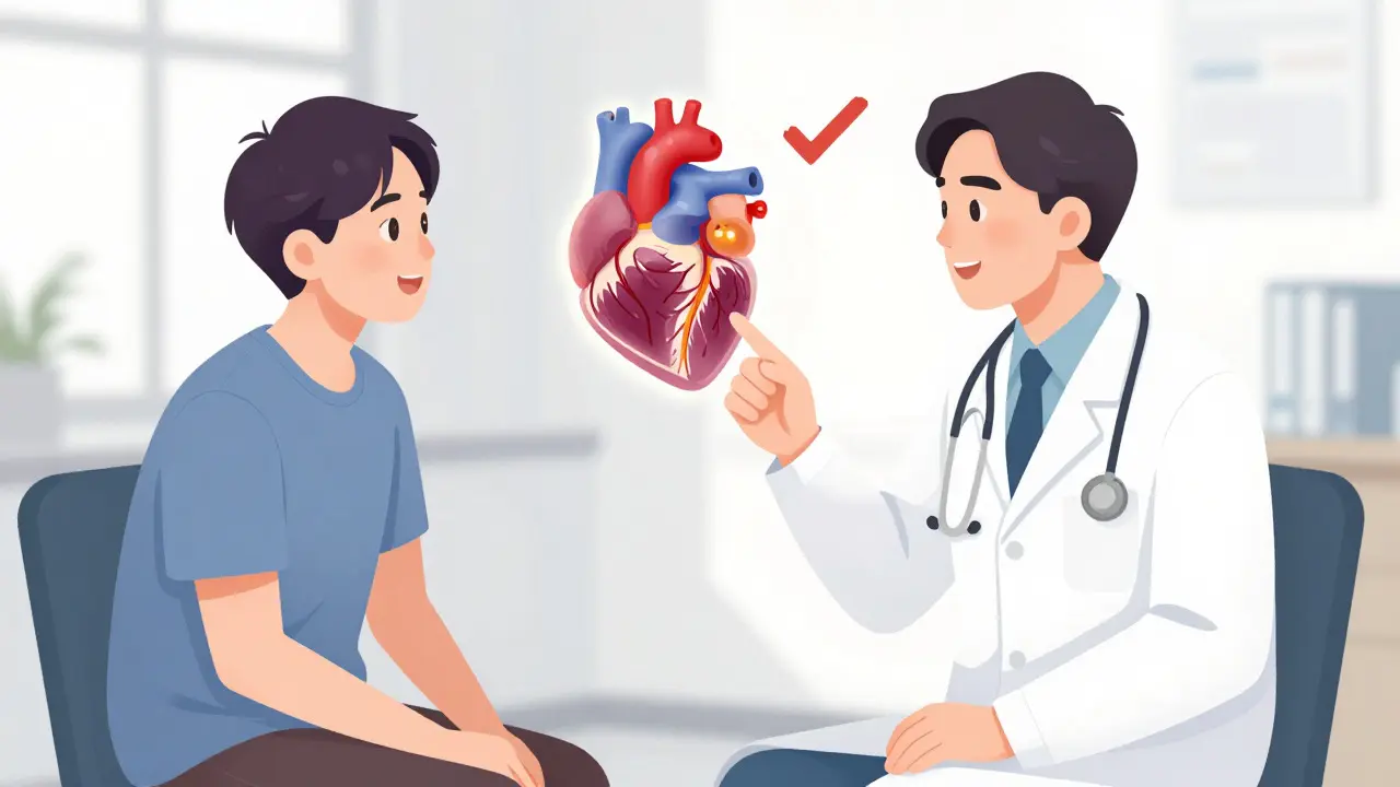 Doctor explaining heart clot prevention to a patient in a manhua style