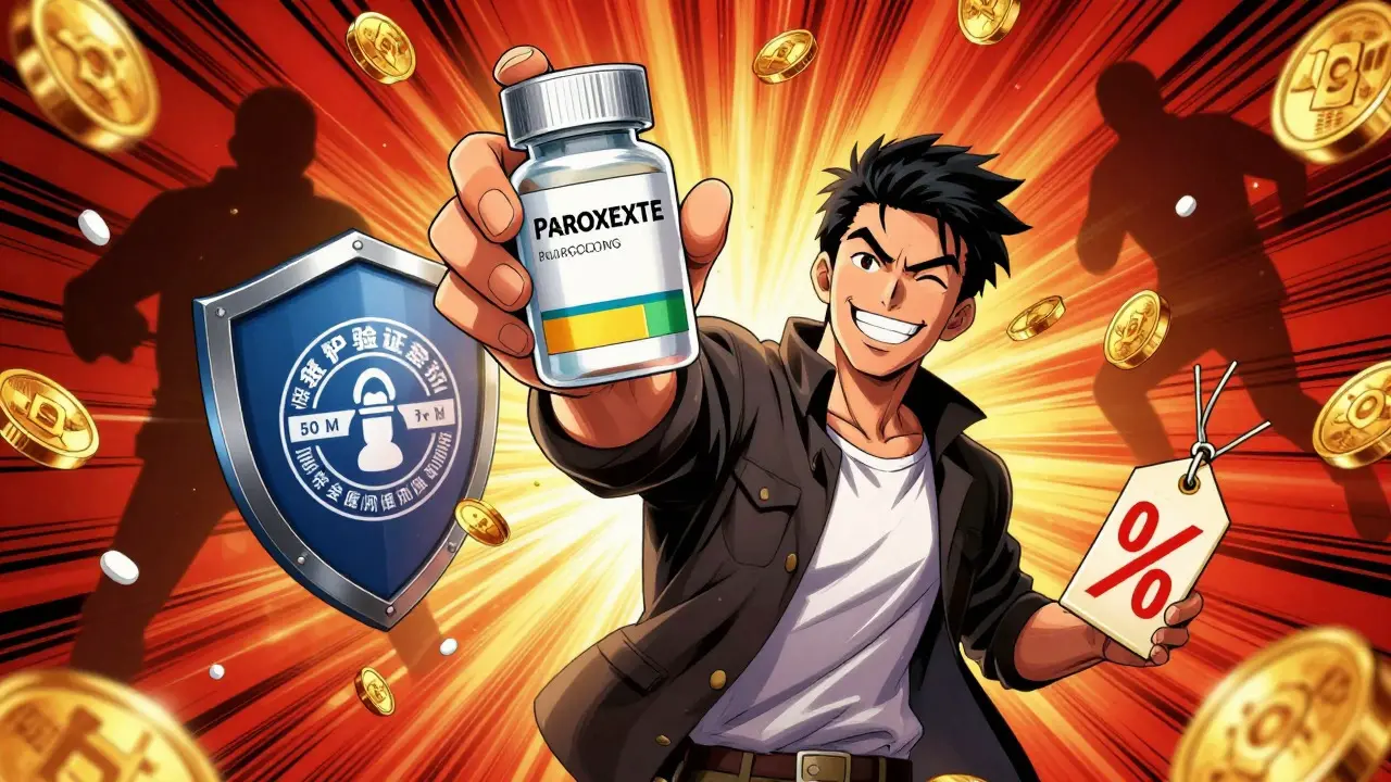 Illustration of person saving money on generic prescription drugs safely