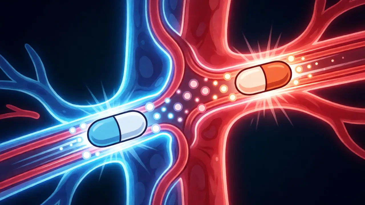 Stylized illustration of generic and brand drugs absorbing identically in body
